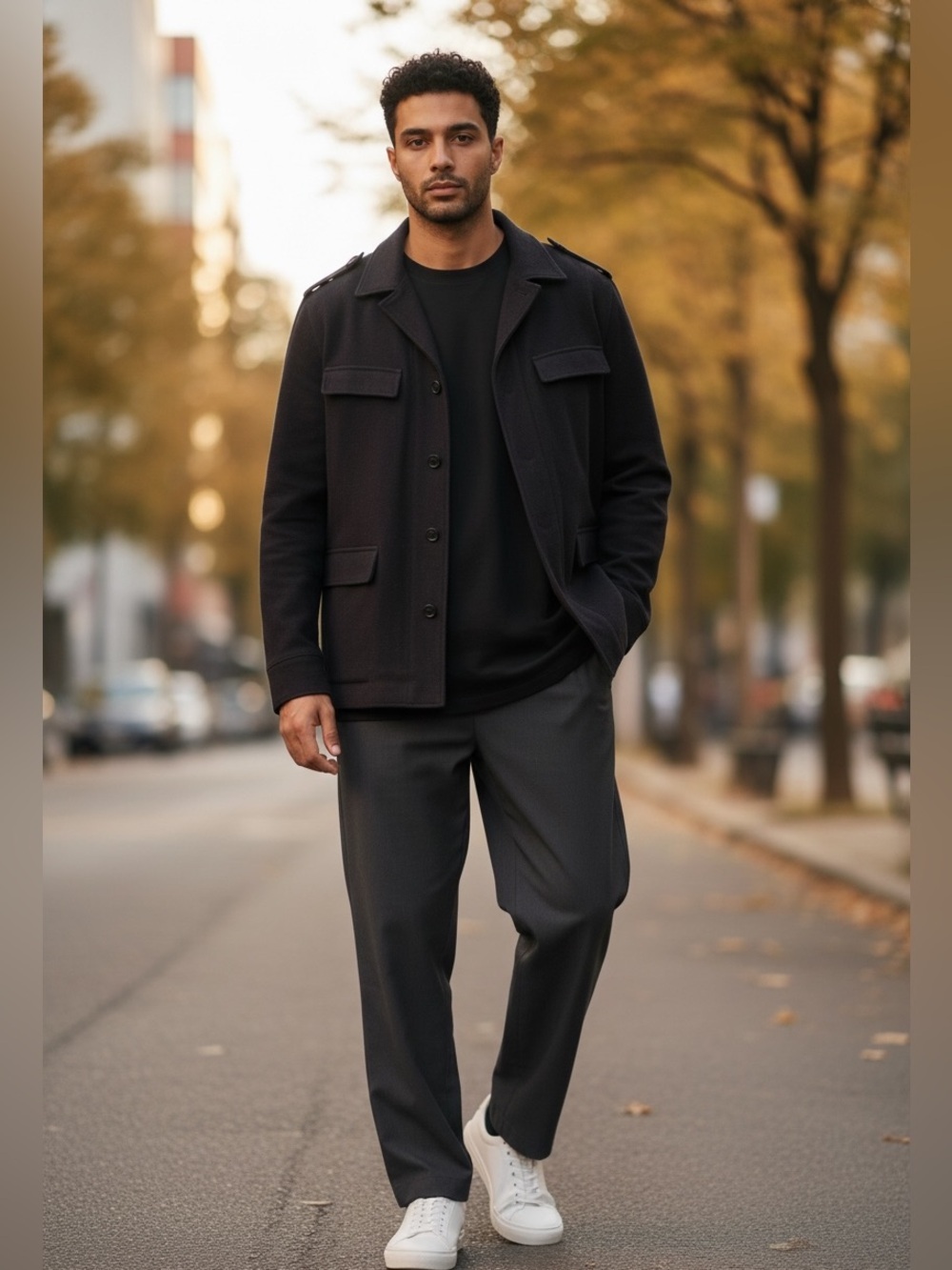 Banana Republic Men's Black Military-Style Wool Coat